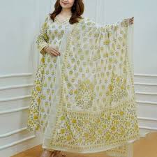 Unstitched Block printed cotton shalwar-kameez